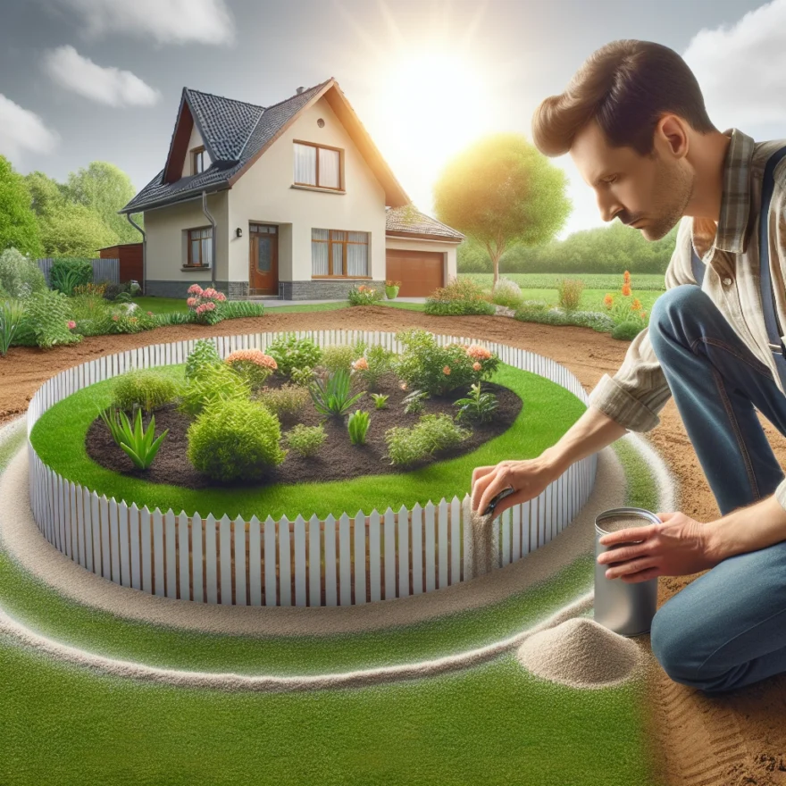 Earwig Eradication: Preventing Earwigs from Invading Your Home Illustration of a homeowner using natural methods to deter earwigs, surrounded by a barrier of diatomaceous earth, with a healthy, earwig-free garden in the background.