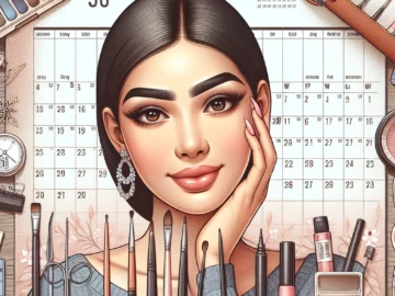 How Long Does Brow Lamination Last Illustration of a woman with perfectly laminated brows, a calendar showing a duration of six to eight weeks, and a brow lamination kit, emphasizing the longevity of the procedure.