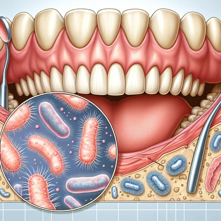 Illustration of Streptococcus cristatus bacteria amidst a backdrop of teeth, gums, and a tongue, highlighting its role as a prevalent microorganism in the human oral cavity.
