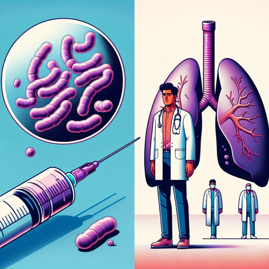 Streptococcus pneumoniae: The Leading Cause of Pneumonia Illustration of Streptococcus pneumoniae bacteria under a microscope, a distressed human lung, and a doctor holding a vaccine, symbolizing prevention and treatment.