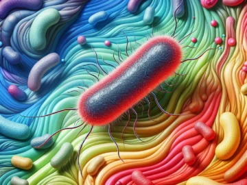 Illustration of Streptococcus vestibularis, a microscopic bacterium, shown in detail against a vibrant, abstract background, symbolizing its presence in the oral cavity.
