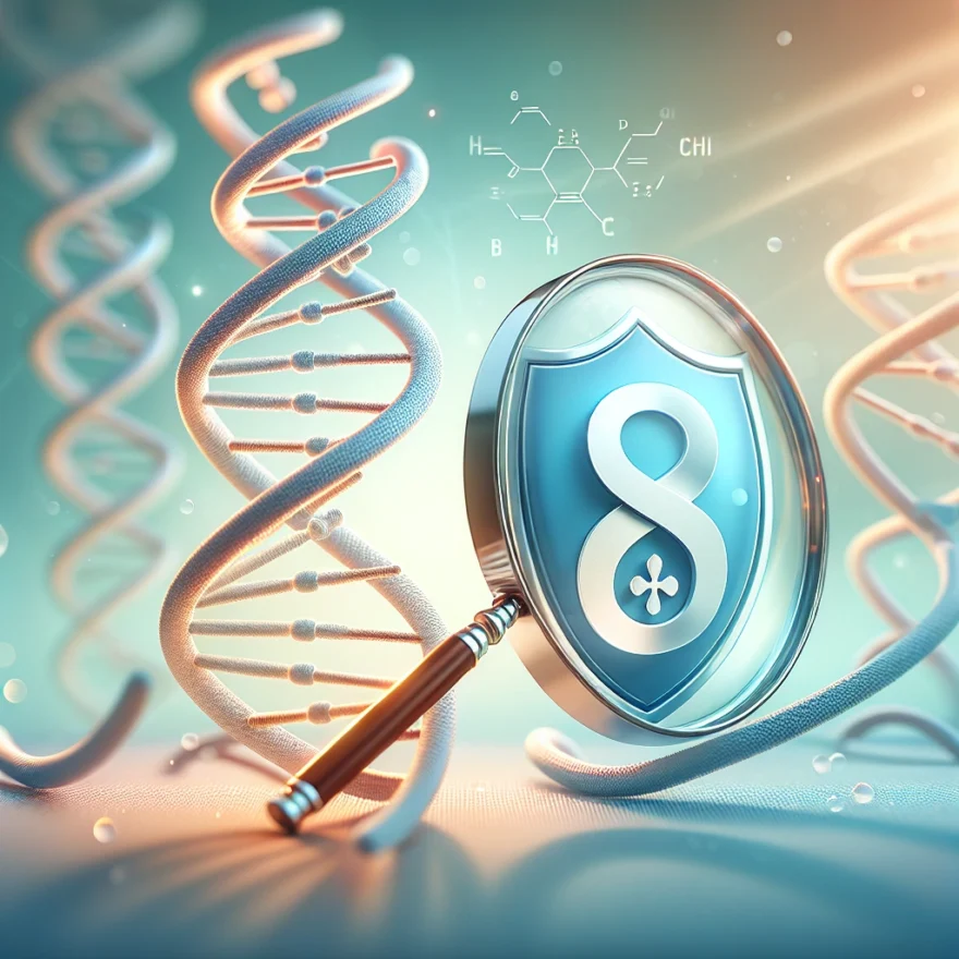 The Role of Epigenetics in Cancer Prevention Illustration of intertwined DNA strands, a magnifying glass highlighting specific genes, and a shield symbolizing cancer prevention, all set against a soft, scientific backdrop.