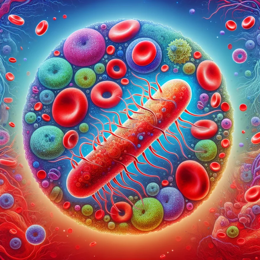 Treponema pallidum: The Stealthy Syphilis Bacterium Illustration of the microscopic Treponema pallidum bacterium, depicted in intricate detail, stealthily navigating through a vividly colored representation of the human bloodstream.